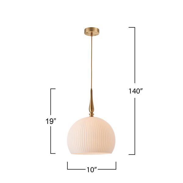 Artcraft Lighting Kate 1-Light Pendant w/ White Ribbed glass Shade - Brushed Brass