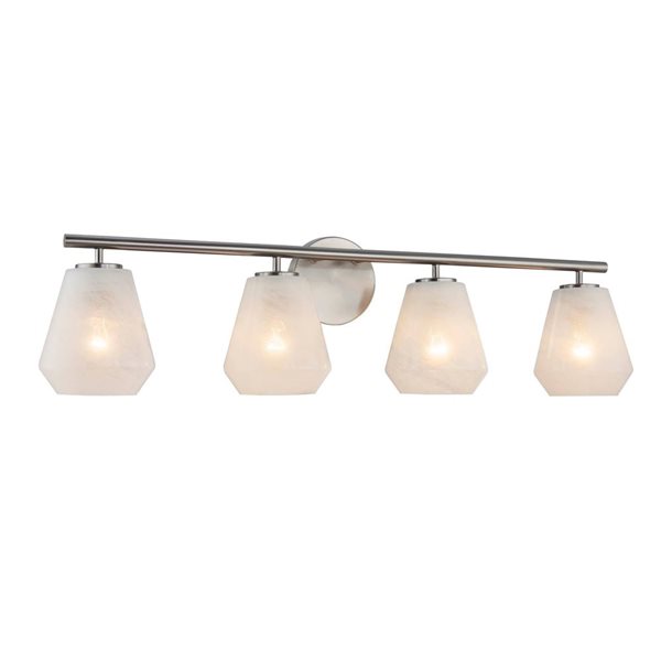 Artcraft Lighting Brooke 4-Light Bathroom Vanity w/ Wispy White Glass Shade - Brushed Nickel