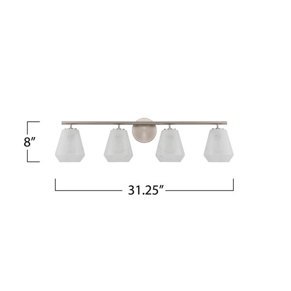 Artcraft Lighting Brooke 4-Light Bathroom Vanity w/ Wispy White Glass Shade - Brushed Nickel