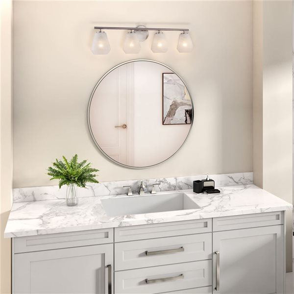 Artcraft Lighting Brooke 4-Light Bathroom Vanity w/ Wispy White Glass Shade - Brushed Nickel