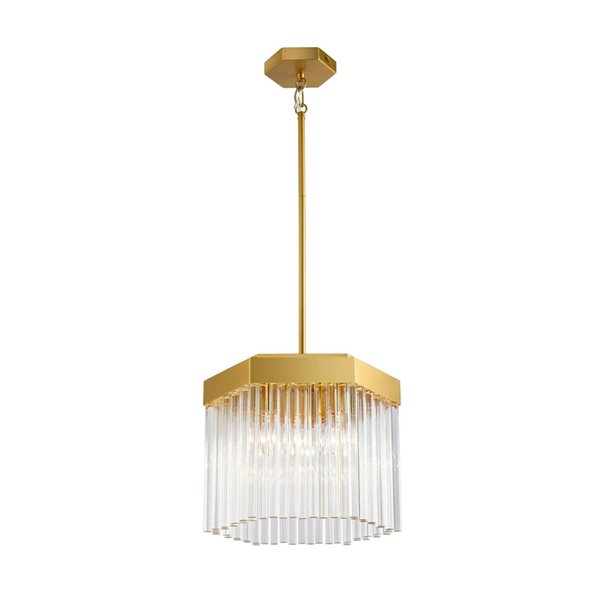 Artcraft Lighting Emma 3-Light Pendant w/ Clear Glass Rods Shade - Brushed Brass