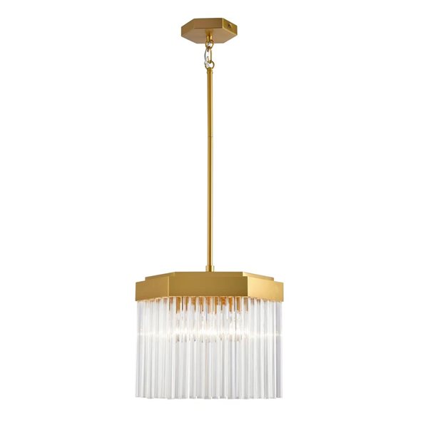Artcraft Lighting Emma 3-Light Pendant w/ Clear Glass Rods Shade - Brushed Brass