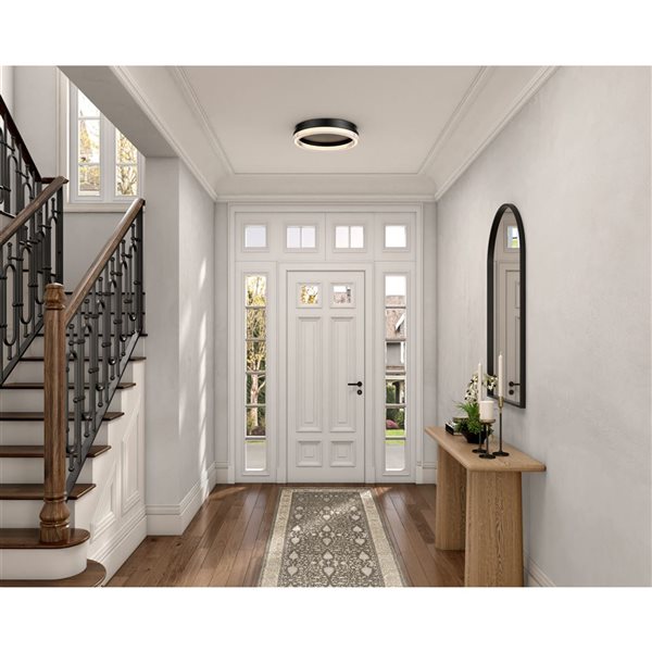 Artcraft Lighting Ari Integrated LED Flush Mount Ceiling Light w/ Ribbed Clear Diffuser Shade - Black