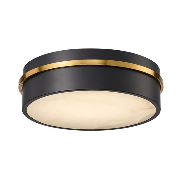 Artcraft Lighting Dax Integrated LED 12-in Flush Mount Ceiling Light w/ Alabaster Glass Diffuser Shade - Black with Brass Accent