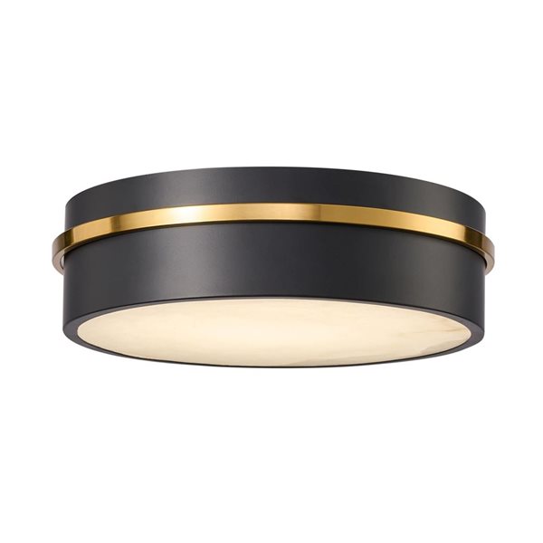 Artcraft Lighting Dax Integrated LED 12-in Flush Mount Ceiling Light w/ Alabaster Glass Diffuser Shade - Black with Brass Accent