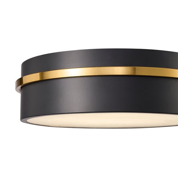 Artcraft Lighting Dax Integrated LED 12-in Flush Mount Ceiling Light w/ Alabaster Glass Diffuser Shade - Black with Brass Accent
