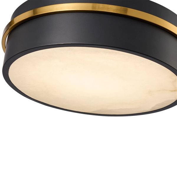 Artcraft Lighting Dax Integrated LED 12-in Flush Mount Ceiling Light w/ Alabaster Glass Diffuser Shade - Black with Brass Accent