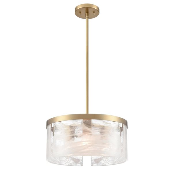 Artcraft Lighting Skye 3-Light 15-in Pendant w/ Wispy White Murano Style Alabaster Glass Shade - Brushed Brass