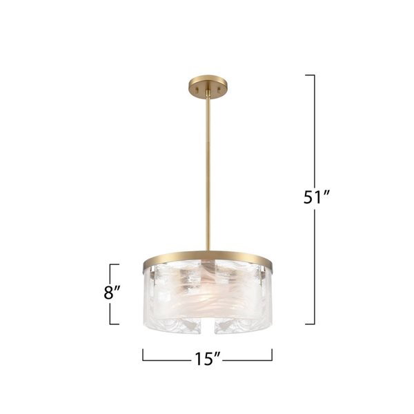 Artcraft Lighting Skye 3-Light 15-in Pendant w/ Wispy White Murano Style Alabaster Glass Shade - Brushed Brass
