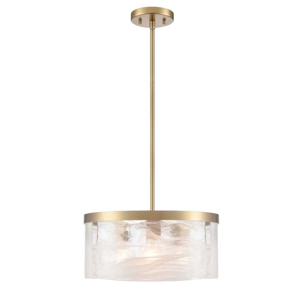 Artcraft Lighting Skye 3-Light 15-in Pendant w/ Wispy White Murano Style Alabaster Glass Shade - Brushed Brass