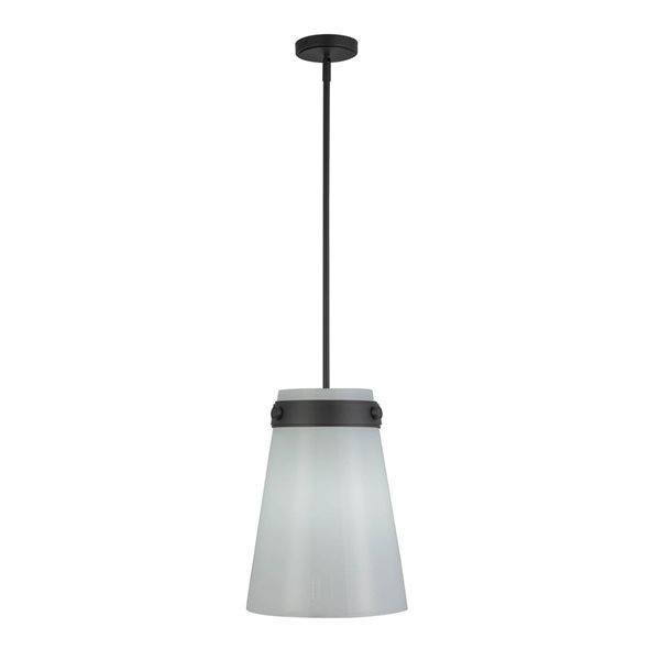 Artcraft Lighting Dahlia 1-Light 12-in Pendant w/ White Glass Shade - Black