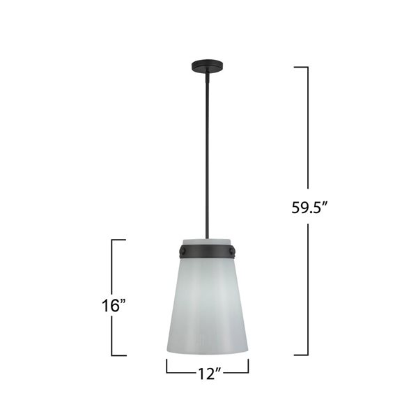 Artcraft Lighting Dahlia 1-Light 12-in Pendant w/ White Glass Shade - Black