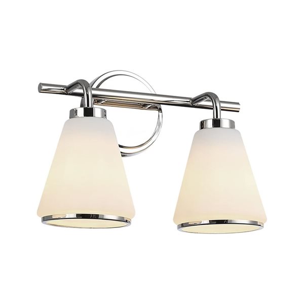 Artcraft Lighting Zoey 2-Light Bathroom Vanity w/ Glossy White Glass Shade - Polished Nickel