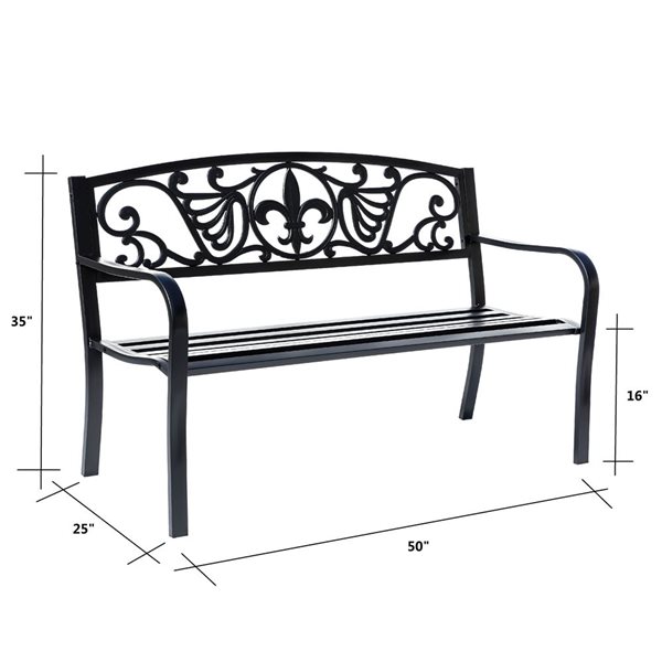 Hi-Line Gift LTD Black Steel and Cast Iron Garden Bench