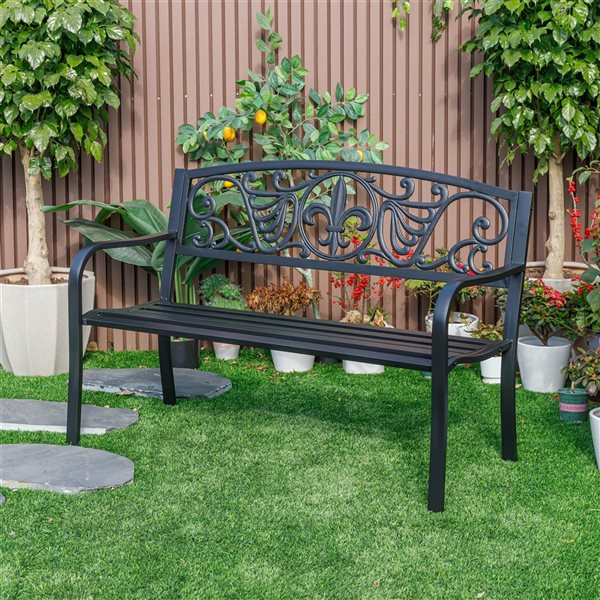 Hi-Line Gift LTD Black Steel and Cast Iron Garden Bench