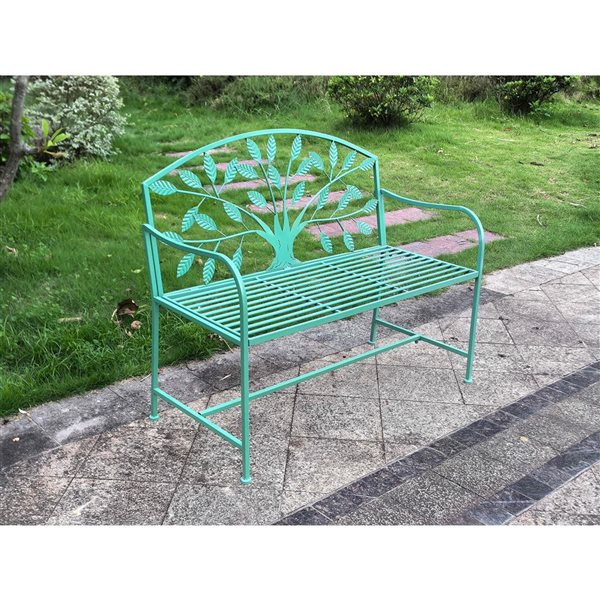 Hi-Line Gift LTD Blue Metal Tree Pattern Garden Bench