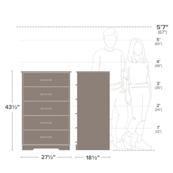 Prepac Rustic Ridge 27.5 W x 43.5-in H Black 5-Drawer Rustic Dresser w/ Black Metal Handles
