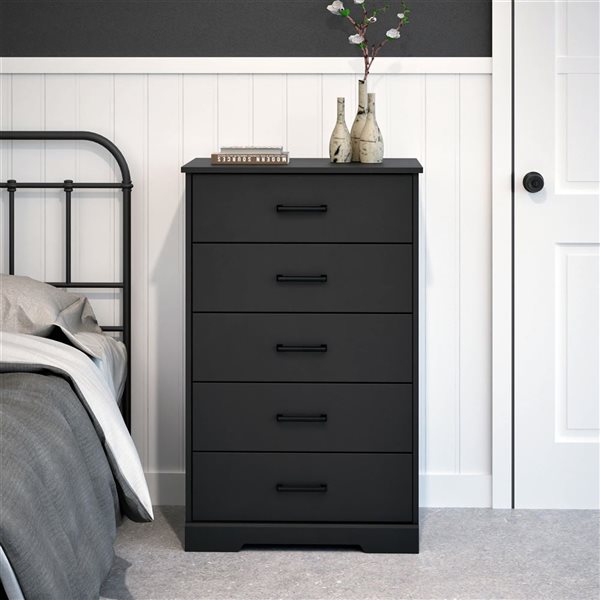 Prepac Rustic Ridge 27.5 W x 43.5-in H Black 5-Drawer Rustic Dresser w/ Black Metal Handles