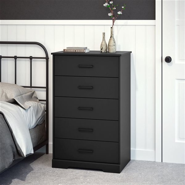 Prepac Rustic Ridge 27.5 W x 43.5-in H Black 5-Drawer Rustic Dresser w/ Black Metal Handles