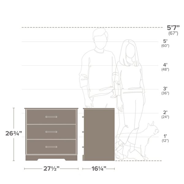 Prepac Rustic Ridge 16.25 D x 27.5 W x 26.75-in H Black Laminated Wood 3-Drawer Modern Nightstand