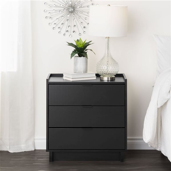 Prepac Simply Modern 16 D x 26.5 W x 26.75-in H Black Laminated Wood 3-Drawer Modern Nightstand