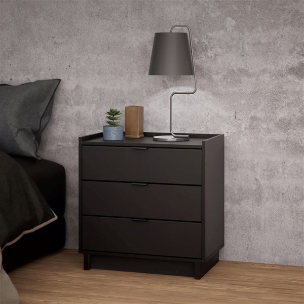 Prepac Simply Modern 16 D x 26.5 W x 26.75-in H Black Laminated Wood 3-Drawer Modern Nightstand