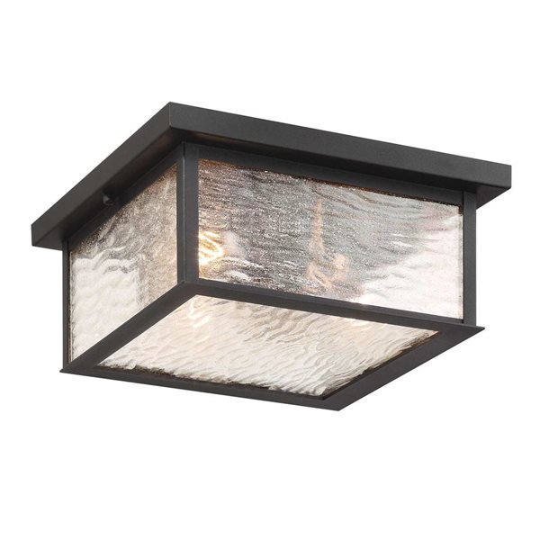 Artcraft Lighting Estate 3-Light Outdoor Flush Mount Ceiling Light w/ Rain Glass Shade - Black/Brass