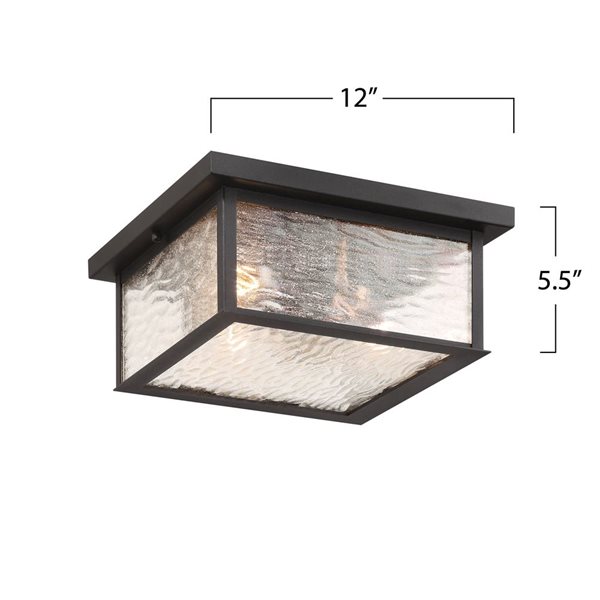 Artcraft Lighting Estate 3-Light Outdoor Flush Mount Ceiling Light w/ Rain Glass Shade - Black/Brass
