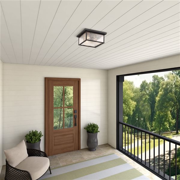 Artcraft Lighting Estate 3-Light Outdoor Flush Mount Ceiling Light w/ Rain Glass Shade - Black/Brass