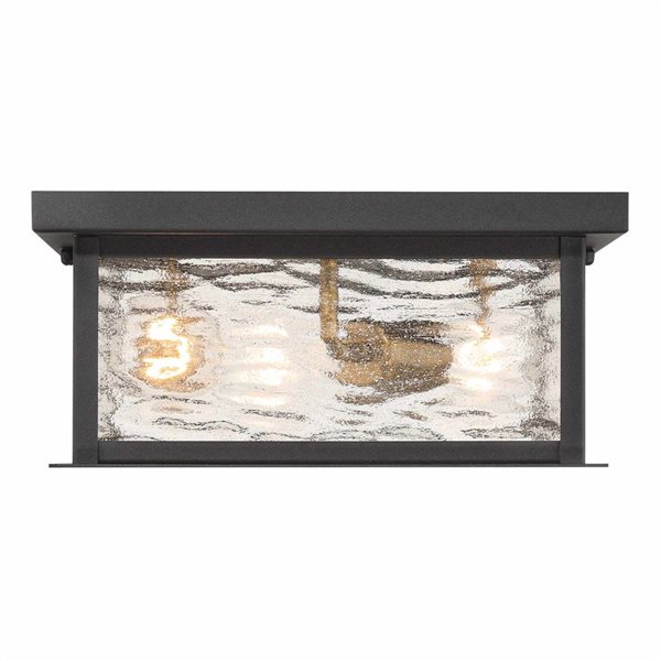 Artcraft Lighting Estate 3-Light Outdoor Flush Mount Ceiling Light w/ Rain Glass Shade - Black/Brass