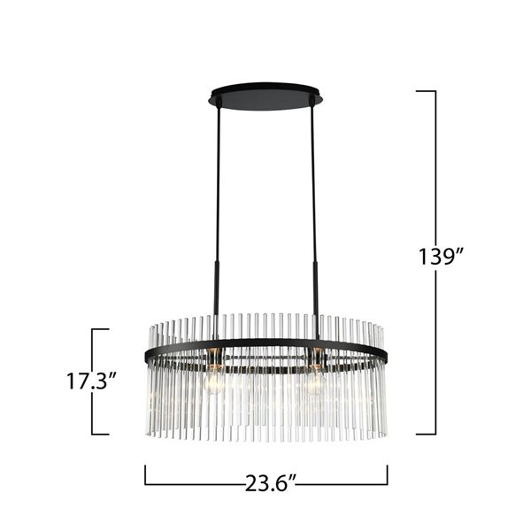 Artcraft Lighting Ava 2-Light Chandelier w/ Clear Glass Rods Shade - Black