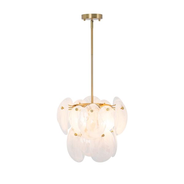 Artcraft Lighting Lily 4-Light Pendant w/ Wispy White Murano Style Glass Shade - Brushed Brass
