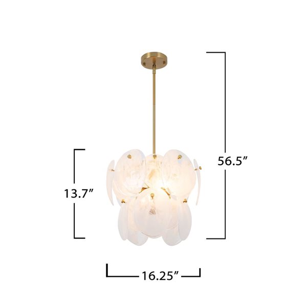 Artcraft Lighting Lily 4-Light Pendant w/ Wispy White Murano Style Glass Shade - Brushed Brass
