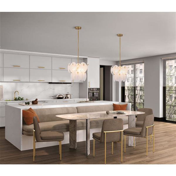 Artcraft Lighting Lily 4-Light Pendant w/ Wispy White Murano Style Glass Shade - Brushed Brass