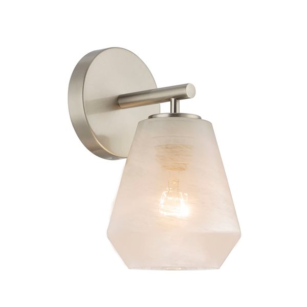 Artcraft Lighting Brooke 1-Light Wall Sconce w/ Wispy White Glass Shade - Brushed Nickel