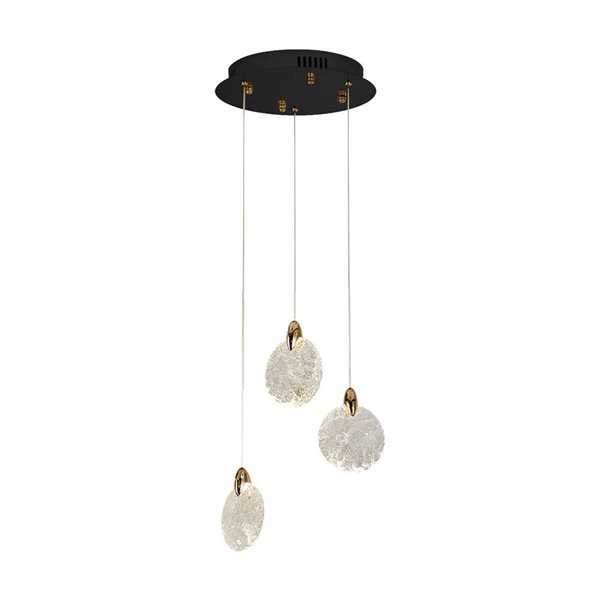 Artcraft Lighting Snowflake 3-Light Chandelier w/ Rock-Style Cut Glassware - Light Matte Black/Satin Brass