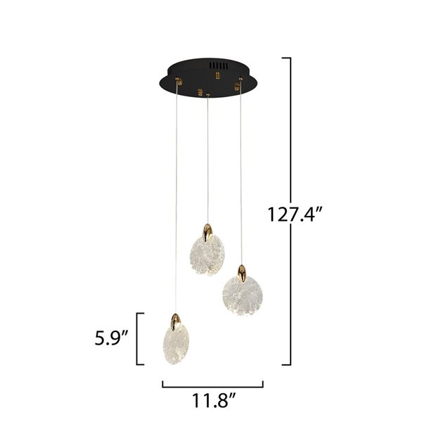 Artcraft Lighting Snowflake 3-Light Chandelier w/ Rock-Style Cut Glassware - Light Matte Black/Satin Brass