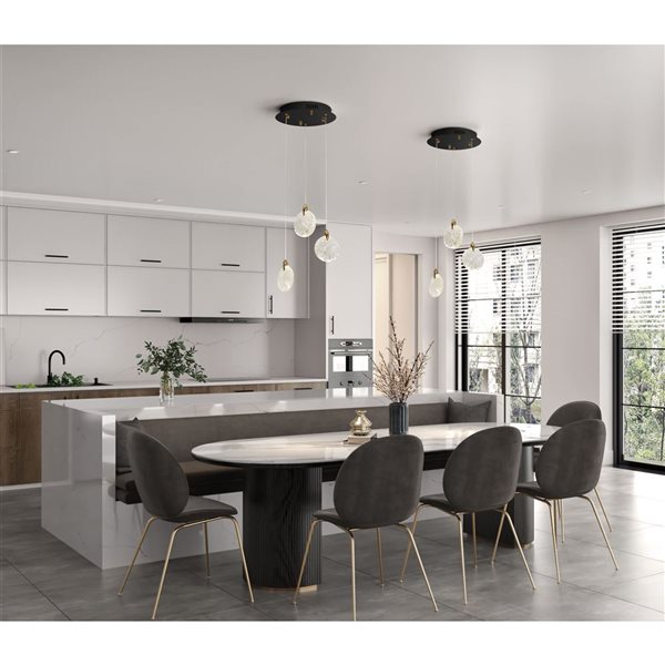 Artcraft Lighting Snowflake 3-Light Chandelier w/ Rock-Style Cut Glassware - Light Matte Black/Satin Brass