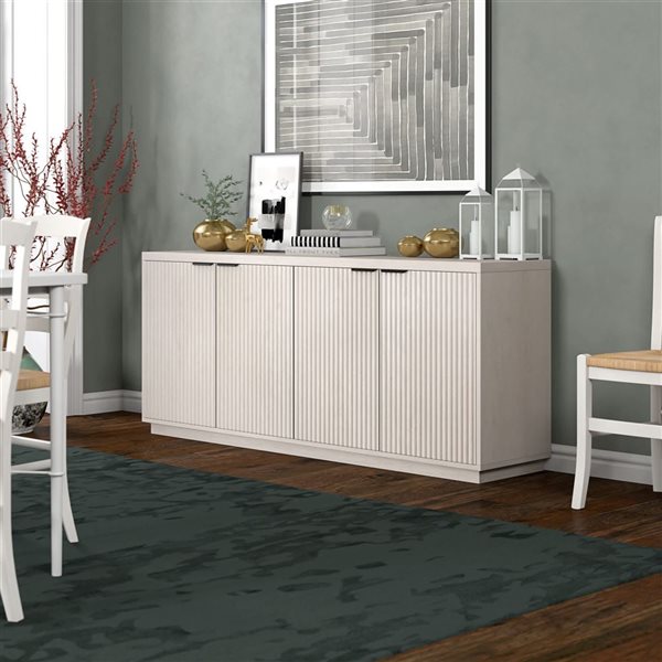 Hailey Home Mansfield 68-in Alder White Wide Fluted Buffet Table