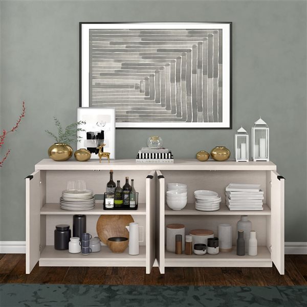 Hailey Home Mansfield 68-in Alder White Wide Fluted Buffet Table