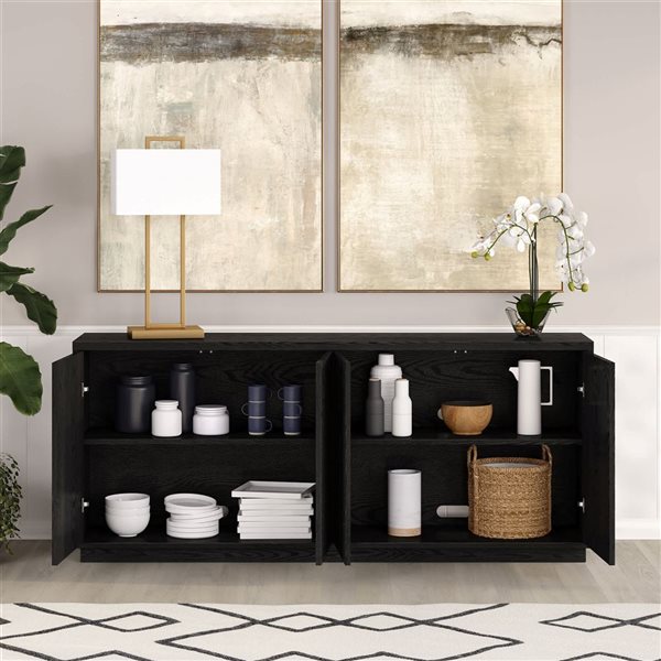 Hailey Home Alston 68-in Black Grain Wide Fluted Buffet Table