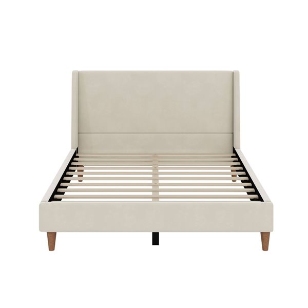 Best Selling Home Decor Velora Modern Queen-Size Velvet Upholstered Platform Bed w/ Wingback Headboard - Off-White