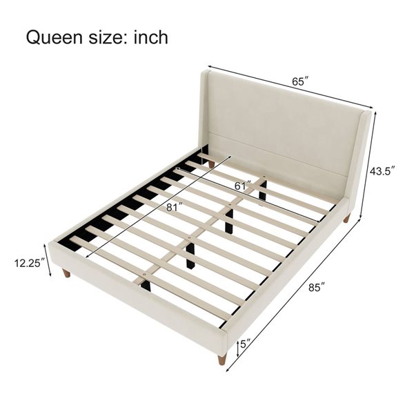 Best Selling Home Decor Velora Modern Queen-Size Velvet Upholstered Platform Bed w/ Wingback Headboard - Off-White