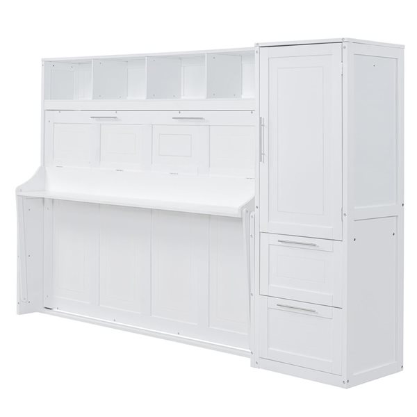 Best Selling Home Decor Aurea Queen-Size Murphy Wall Bed w/ Closet and Drawers - White