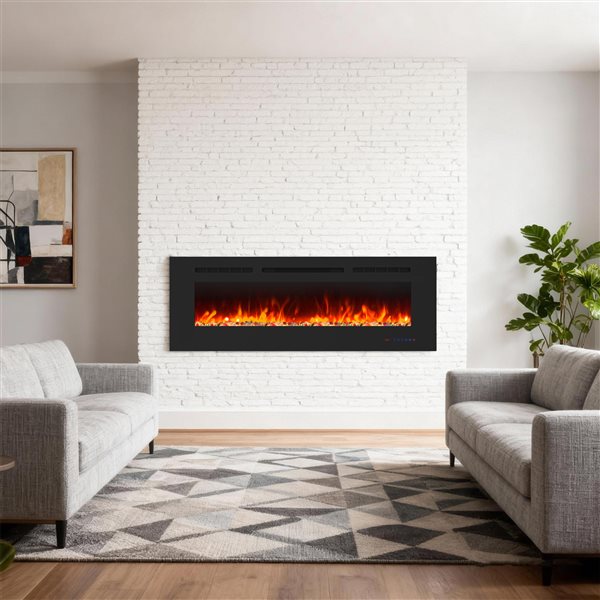 Parrot Uncle 50-in W 1500W Black Wall Mount Modern Electric Fireplace with Remote Control