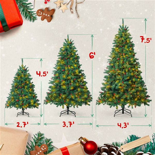 CAPHAUS 4.5-ft Pre-Lit LED Artificial Christmas Tree with 200 Twinkling Lights with Pinecones, Berries and Foldable Stand