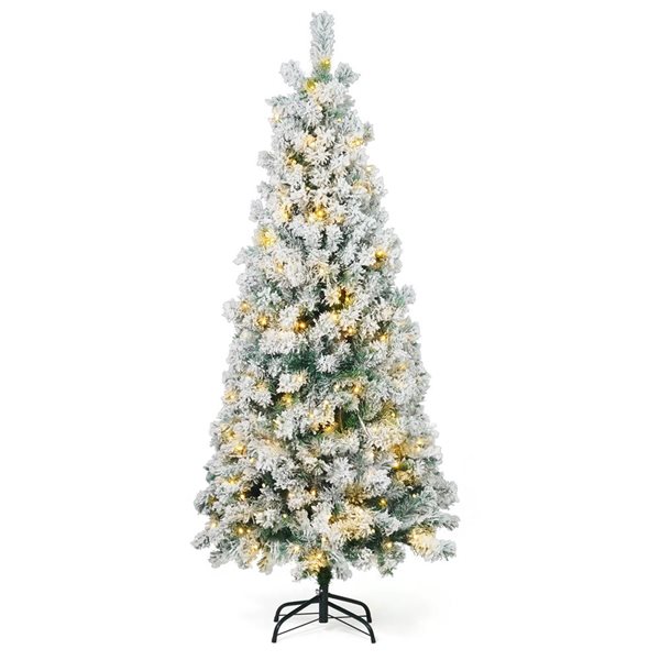 CAPHAUS 4.5-ft Pre-Lit LED Flocked Slim Pencil Tree Artificial Christmas Tree with 150 Twinkling Lights and Foldable Stand