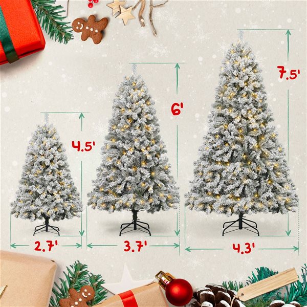 CAPHAUS 4.5-ft Snow Flocked Pre-Lit LED Artificial Christmas Tree with 200 Twinkling Lights with Foldable Stand