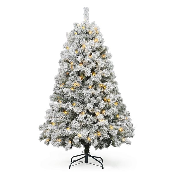CAPHAUS 4.5-ft Snow Flocked Pre-Lit LED Artificial Christmas Tree with 200 Twinkling Lights with Foldable Stand
