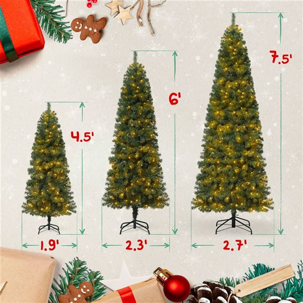CAPHAUS 4.5-ft Pre-Lit LED Slim Pencil Tree Artificial Christmas Tree with 150 Lights and Foldable Stand